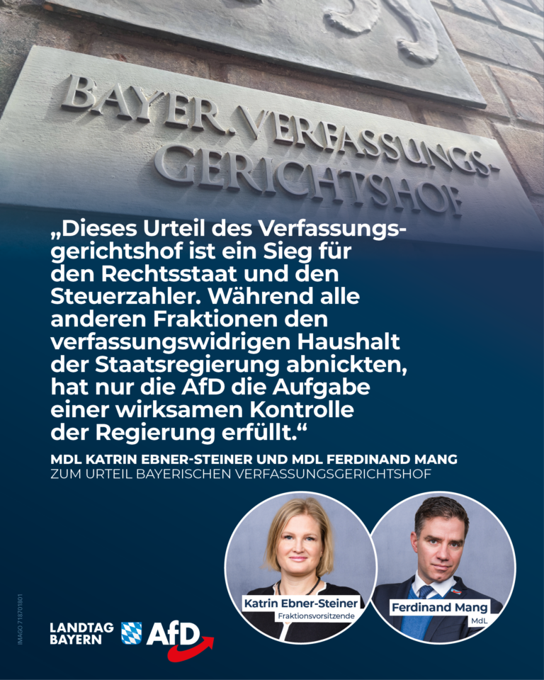 Katrin Ebner-Steiner / Ferdinand Mang: Sensationeller AfD-Sieg: Söders Haushalt 2022 verfassungswidrig! – Staatsregierung hat Corona-Notlage erfunden, um Schuldenbremse zu brechen