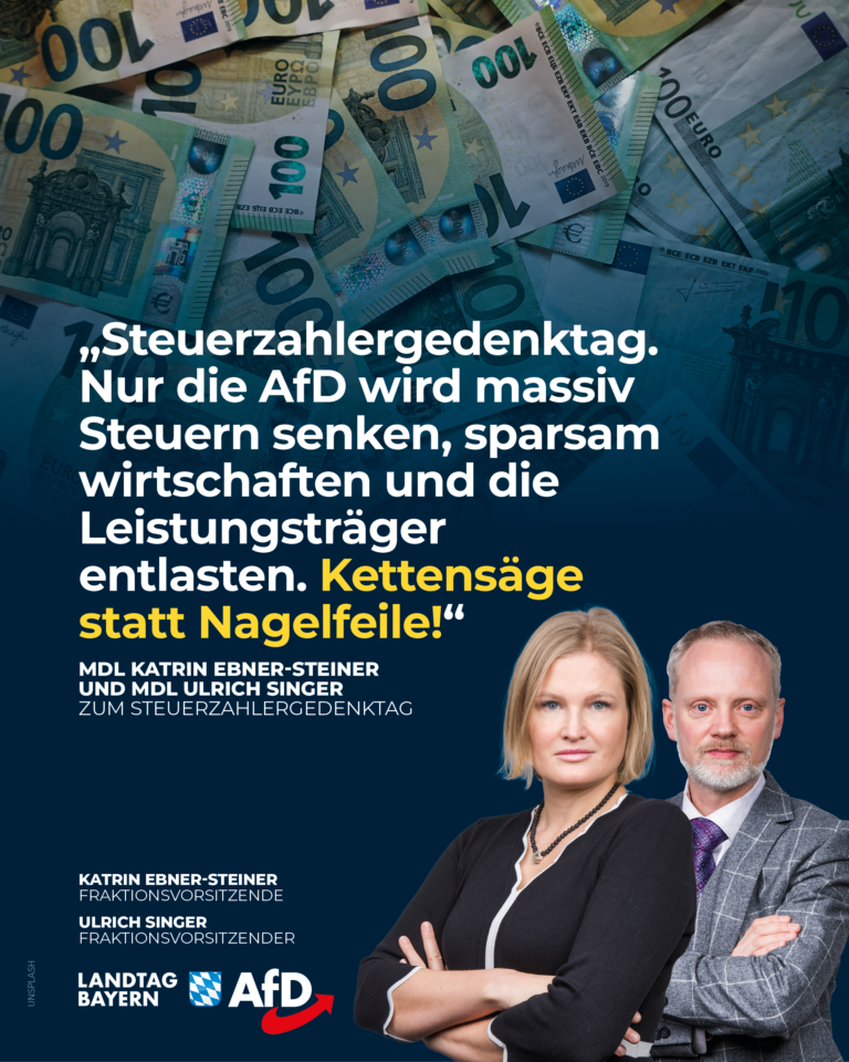 Katrin Ebner-Steiner / Ulrich Singer: Steuerzahlergedenktag: Erst ab heute arbeiten unsere fleißigen Bürger für sich selbst – 53,1 Prozent des Einkommens gehen an den Staat!